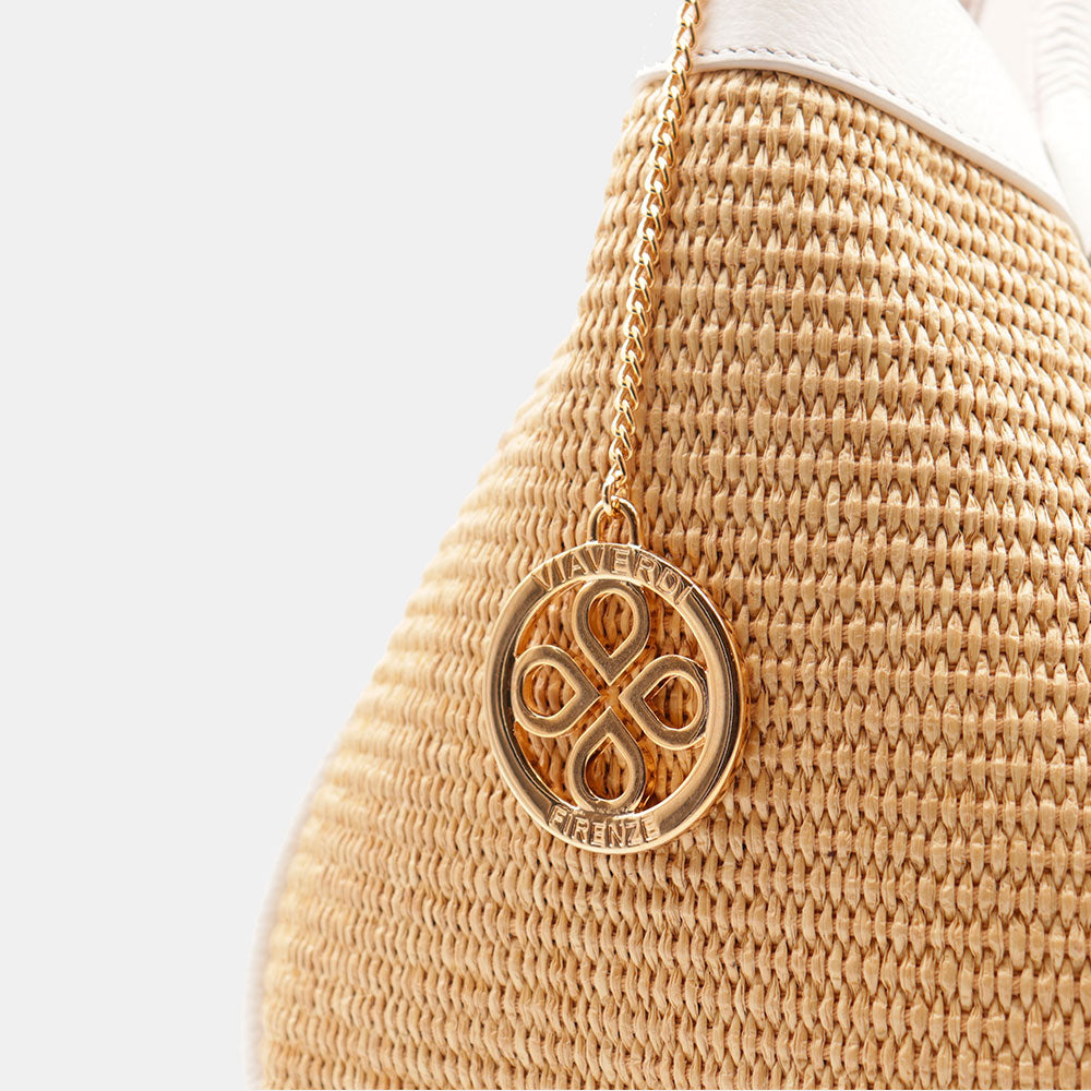 Borsa Donna a Spalla VIAVERDI in Rafia e Pelle Bianca Made in Italy linea Cortona