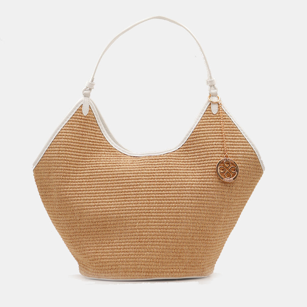 Borsa Donna a Spalla Grande VIAVERDI in Rafia e Pelle Bianca Made in Italy linea Cortona