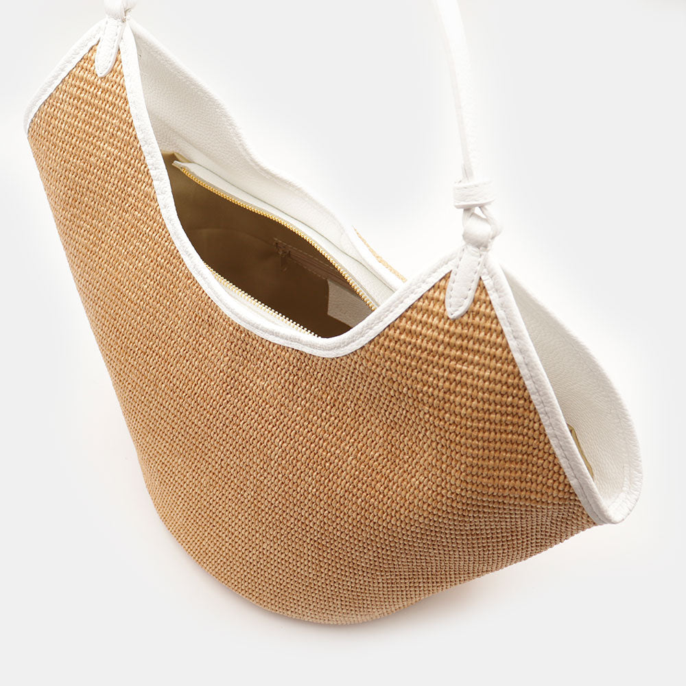 Borsa Donna a Spalla Grande VIAVERDI in Rafia e Pelle Bianca Made in Italy linea Cortona
