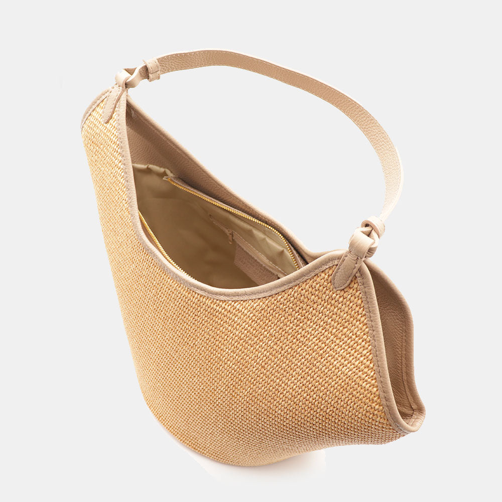 Borsa Donna a Spalla Grande VIAVERDI in Rafia e Pelle Taupe Made in Italy linea Cortona