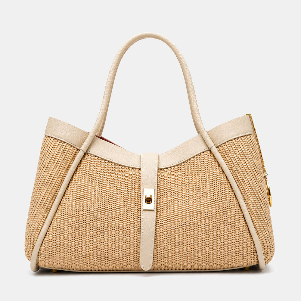 Borsa Donna a Spalla VIAVERDI in Rafia e Pelle Avorio Made in Italy linea Cortona