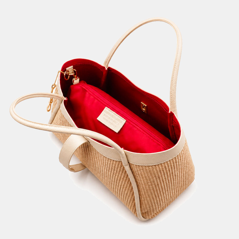 Borsa Donna a Spalla VIAVERDI in Rafia e Pelle Avorio Made in Italy linea Cortona