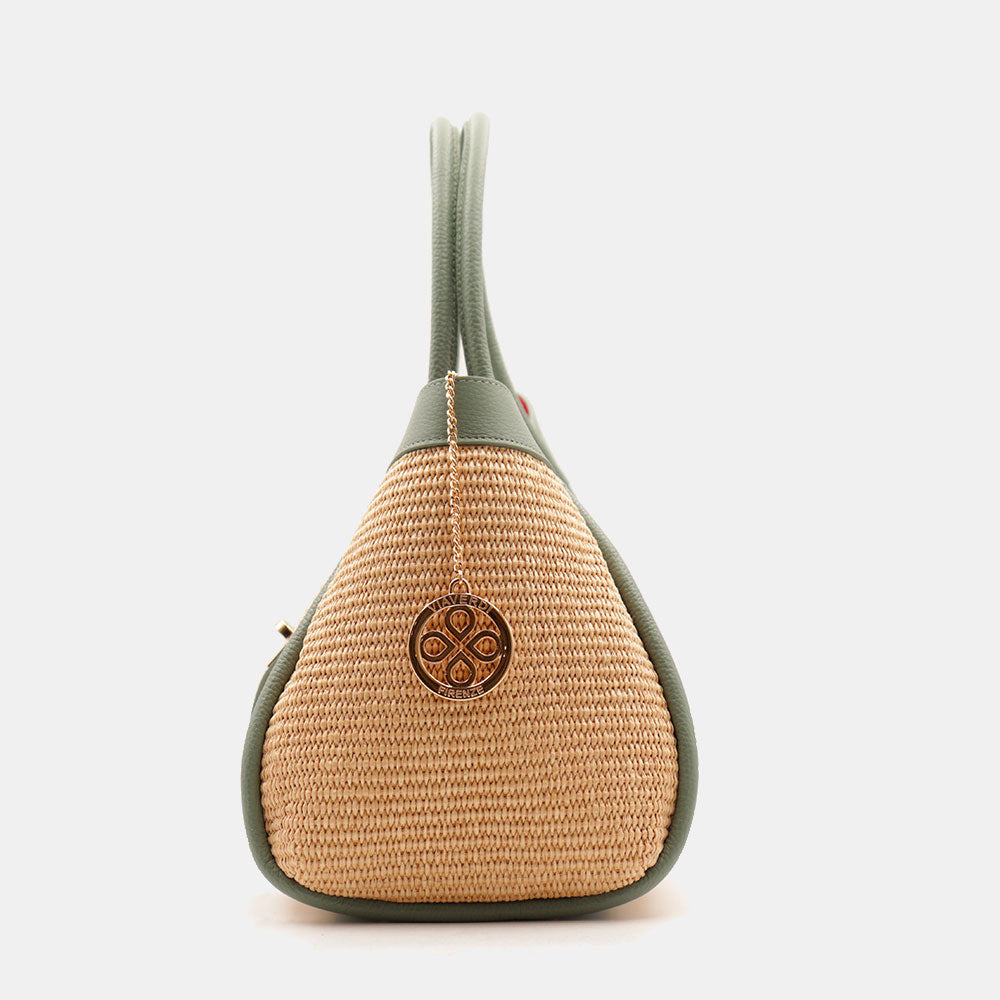 Borsa Donna a Spalla VIAVERDI in Rafia e Pelle Verde Menta Made in Italy linea Cortona