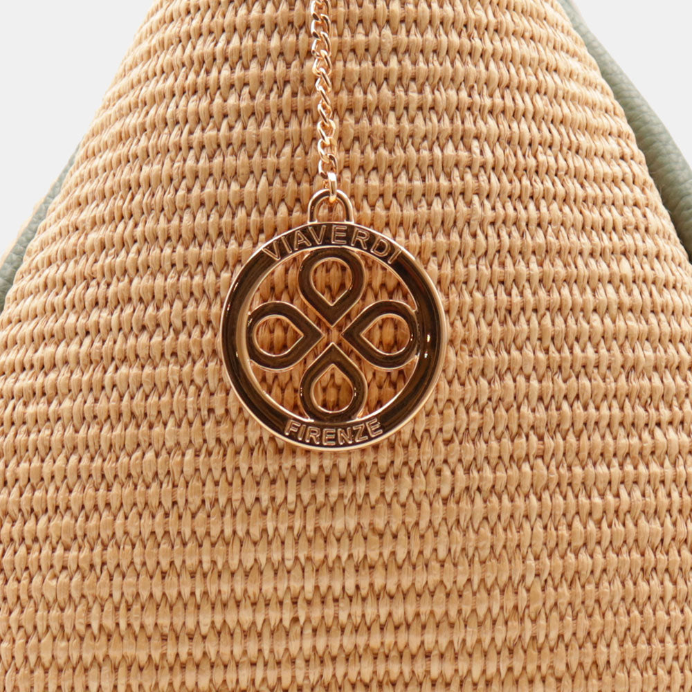 Borsa Donna a Spalla VIAVERDI in Rafia e Pelle Verde Menta Made in Italy linea Cortona