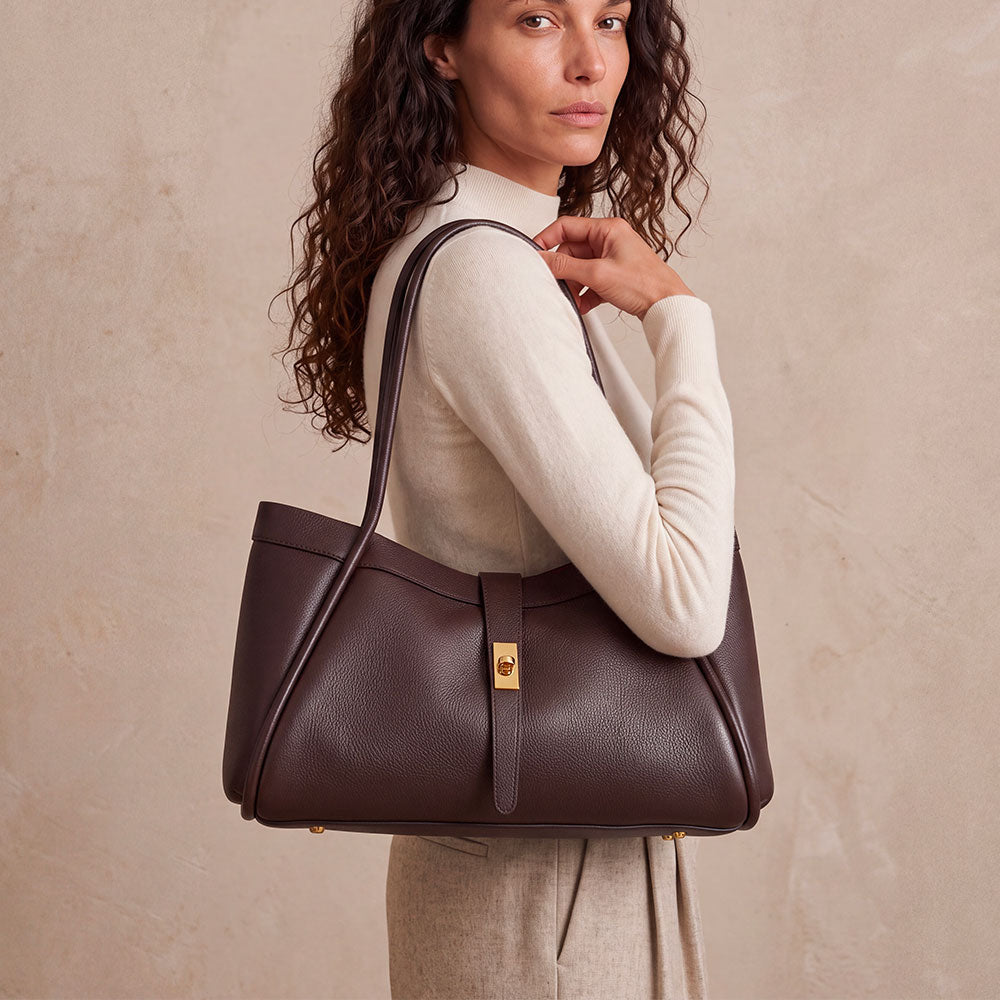 Borsa Donna a Spalla VIAVERDI in Pelle Testa di Moro Made in Italy linea Cortona