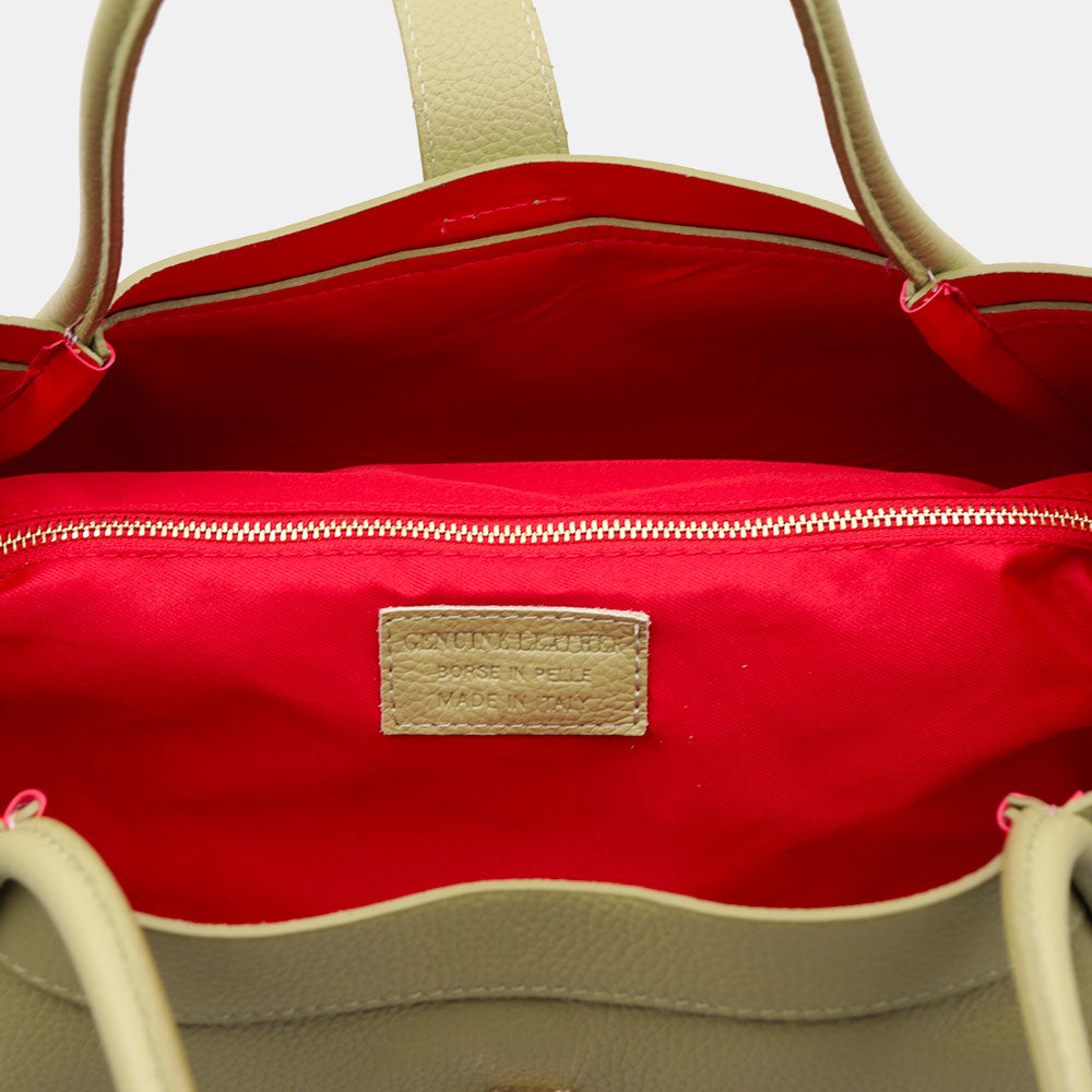 Borsa Donna a Spalla VIAVERDI in Pelle Verde Salvia Made in Italy linea Cortona