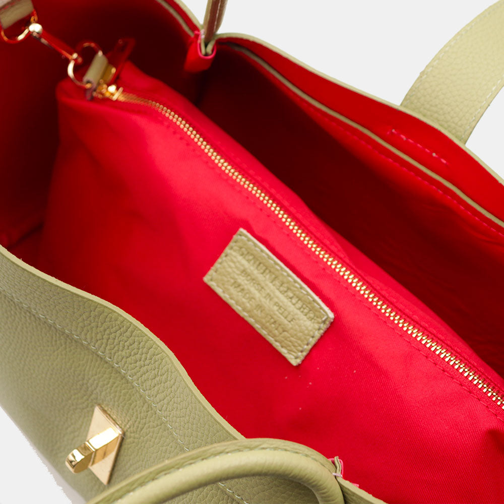 Borsa Donna a Spalla VIAVERDI in Pelle Verde Salvia Made in Italy linea Cortona