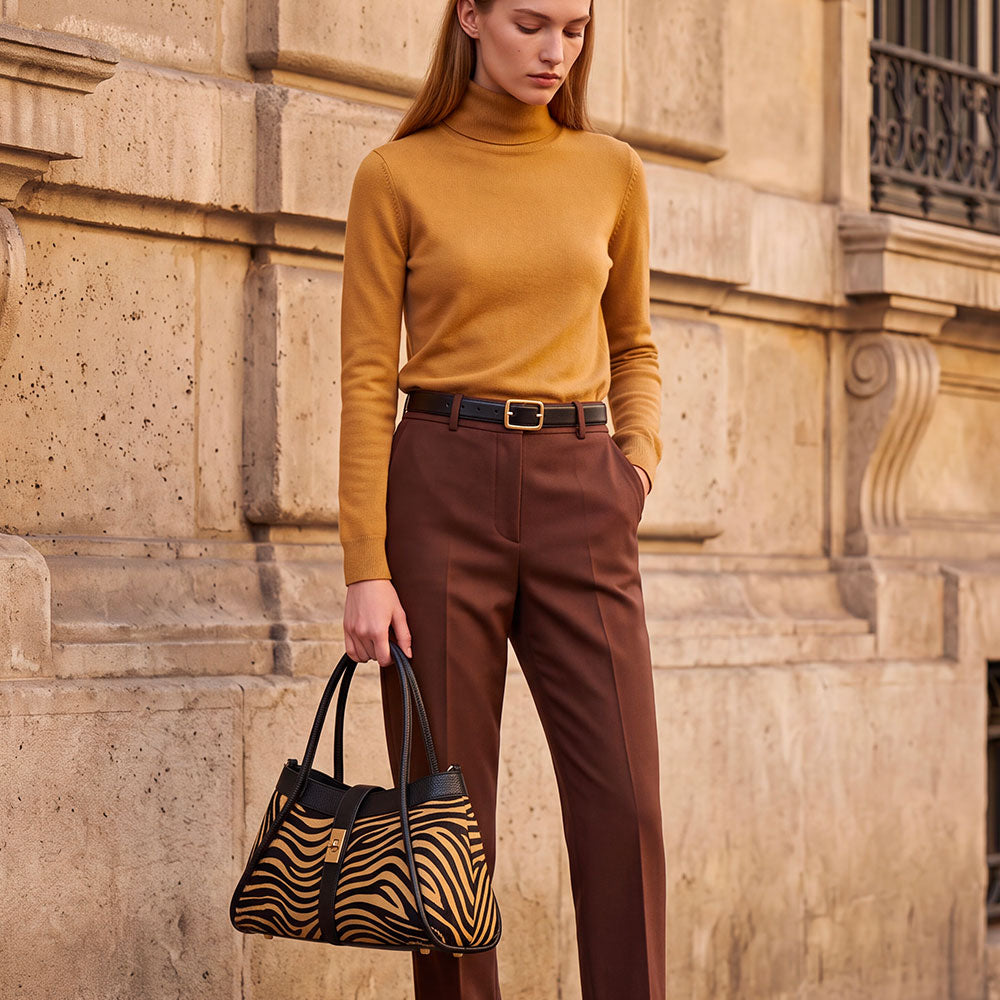 Borsa Donna a Mano VIAVERDI Pelle e Cavallino Animalier Zebrato Made in Italy linea Cortona