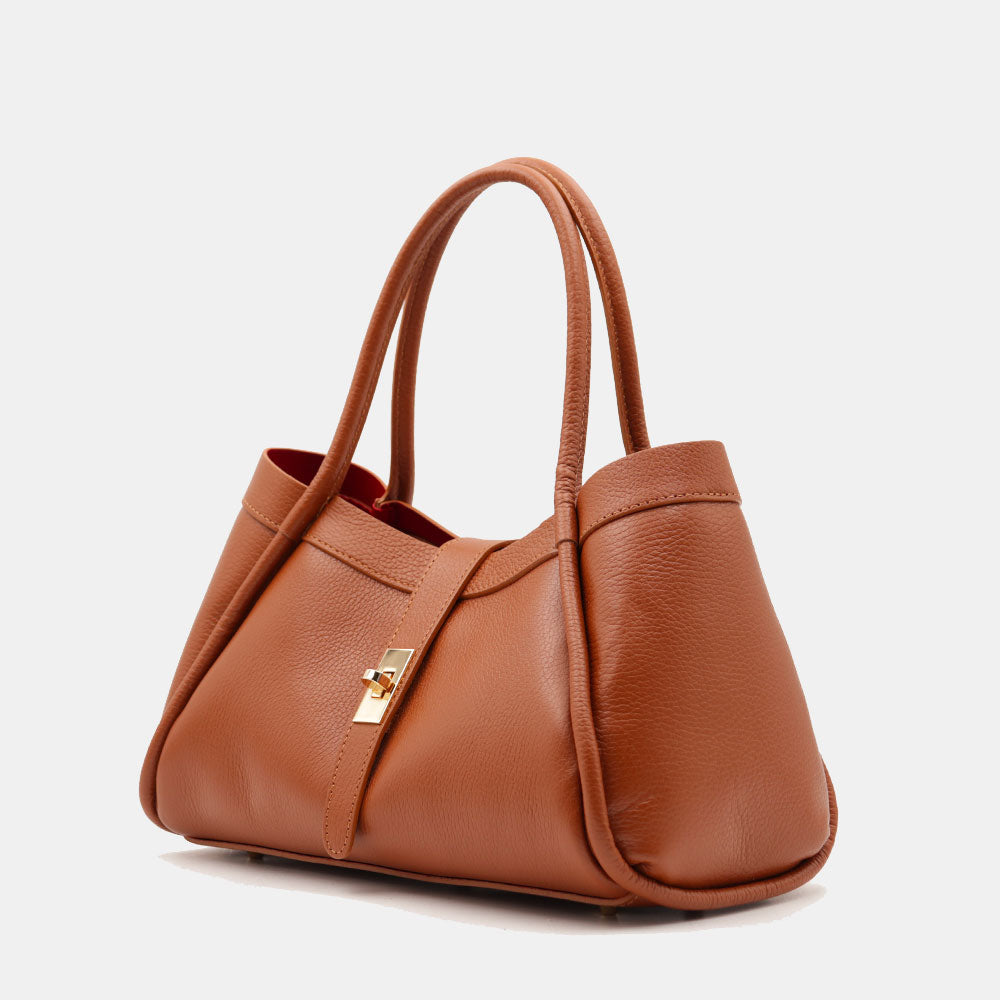 Borsa Donna a Mano VIAVERDI in Pelle color Cuoio Made in Italy linea Cortona