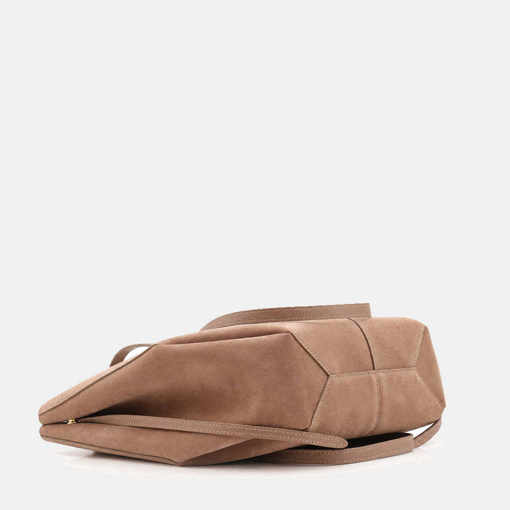 Borsa Doppio Manico a Mano e Spalla VIAVERDI in Camoscio Taupe Made in Italy linea Capalbio