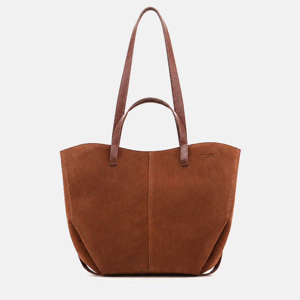 Borsa Doppio Manico a Mano e Spalla VIAVERDI in Camoscio Marrone Made in Italy linea Capalbio