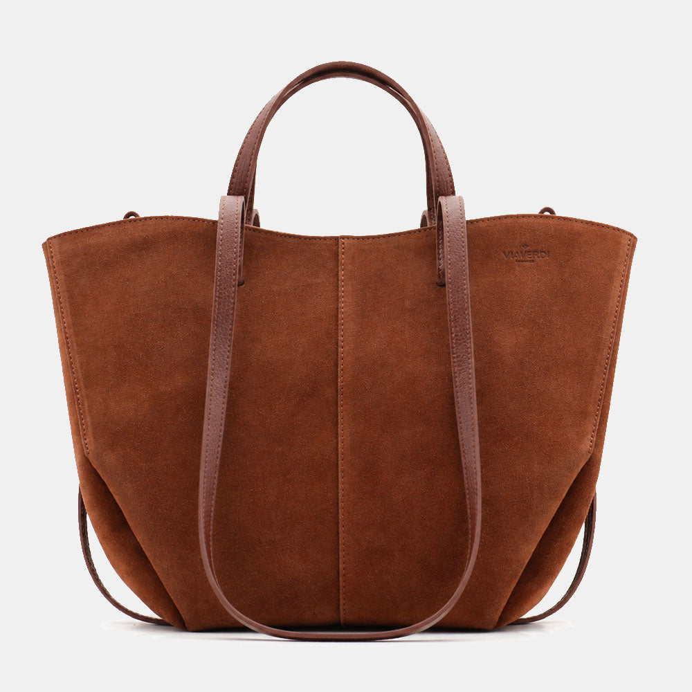 Borsa Doppio Manico a Mano e Spalla VIAVERDI in Camoscio Marrone Made in Italy linea Capalbio