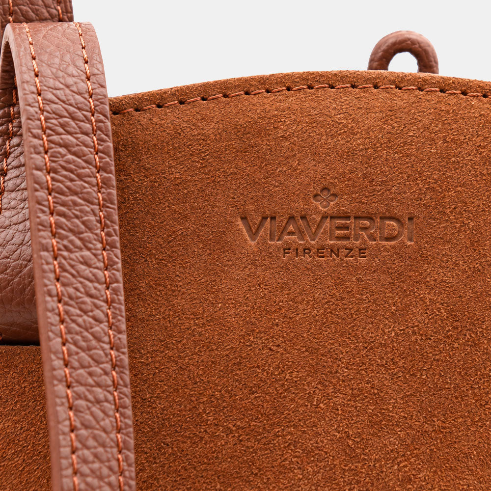 Borsa Doppio Manico a Mano e Spalla VIAVERDI in Camoscio Marrone Made in Italy linea Capalbio