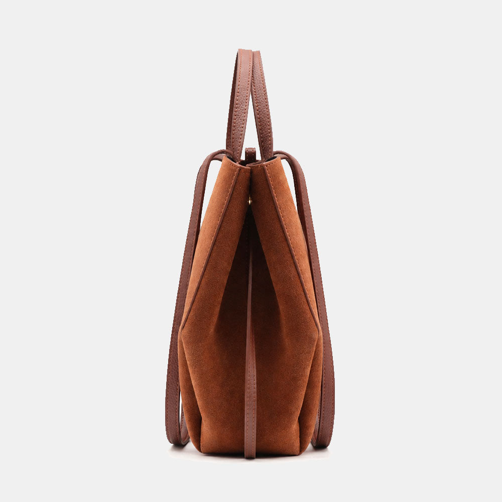 Borsa Doppio Manico a Mano e Spalla VIAVERDI in Camoscio Marrone Made in Italy linea Capalbio
