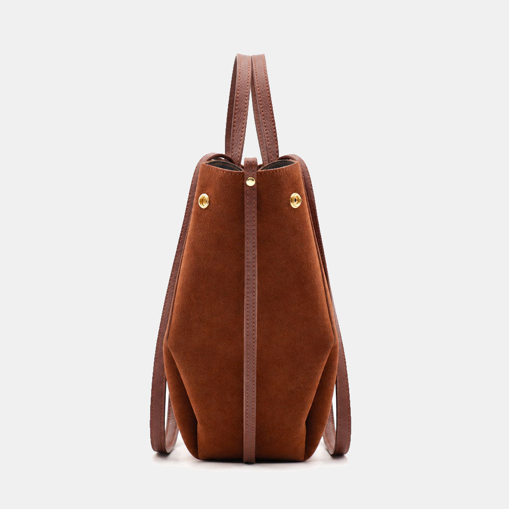 Borsa Doppio Manico a Mano e Spalla VIAVERDI in Camoscio Marrone Made in Italy linea Capalbio