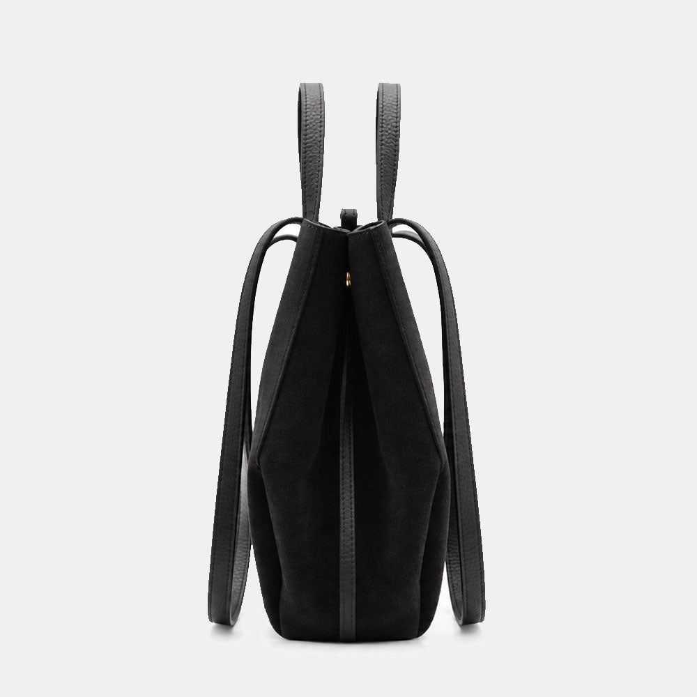 Borsa Doppio Manico a Mano e Spalla VIAVERDI in Camoscio Nero Made in Italy linea Capalbio