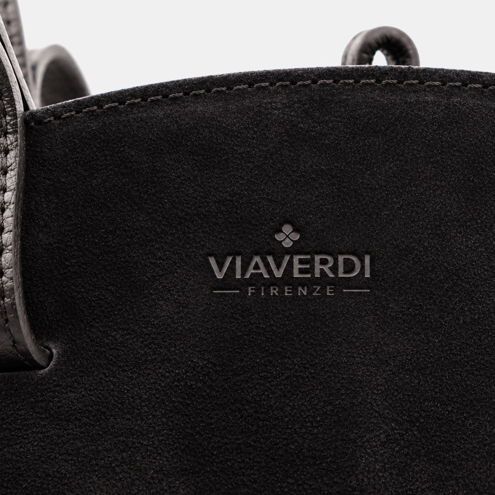 Borsa Doppio Manico a Mano e Spalla VIAVERDI in Camoscio Nero Made in Italy linea Capalbio