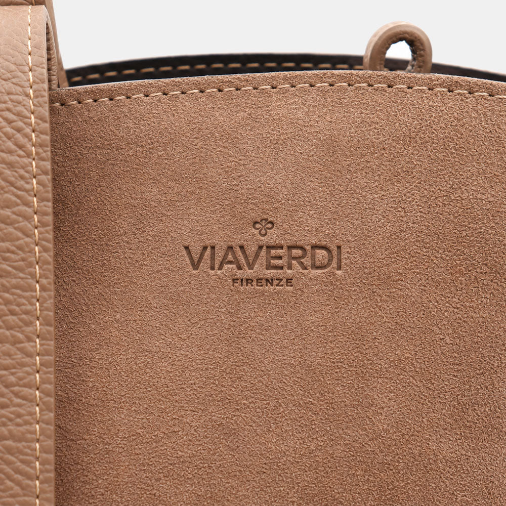Borsa Doppio Manico a Mano e Spalla VIAVERDI in Camoscio Taupe Made in Italy linea Capalbio