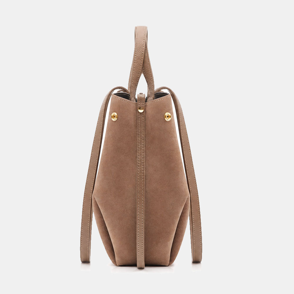 Borsa Doppio Manico a Mano e Spalla VIAVERDI in Camoscio Taupe Made in Italy linea Capalbio