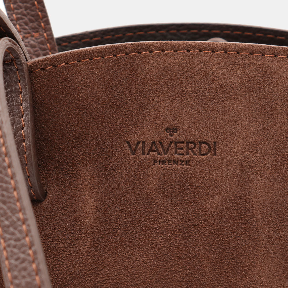 Borsa Doppio Manico a Mano e Spalla VIAVERDI in Camoscio Testa di Moro Made in Italy linea Capalbio