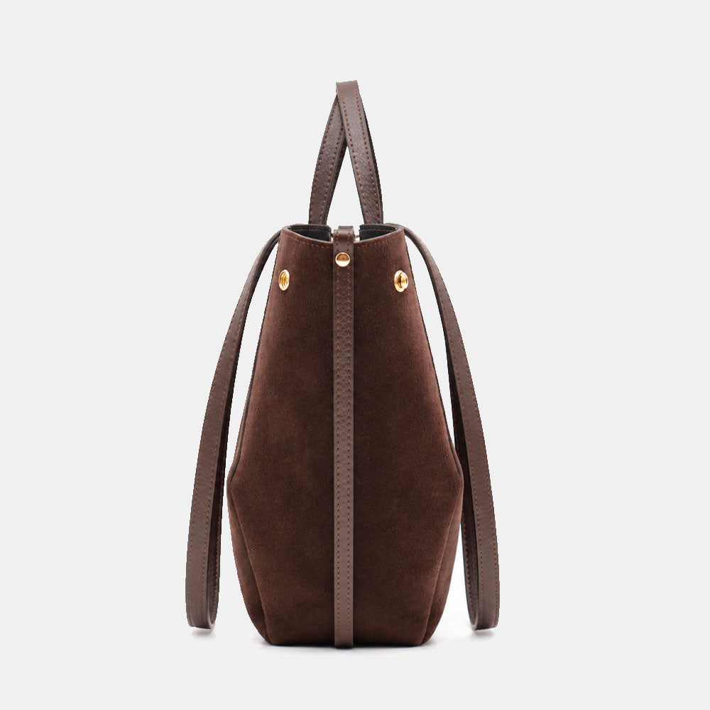 Borsa Doppio Manico a Mano e Spalla VIAVERDI in Camoscio Testa di Moro Made in Italy linea Capalbio