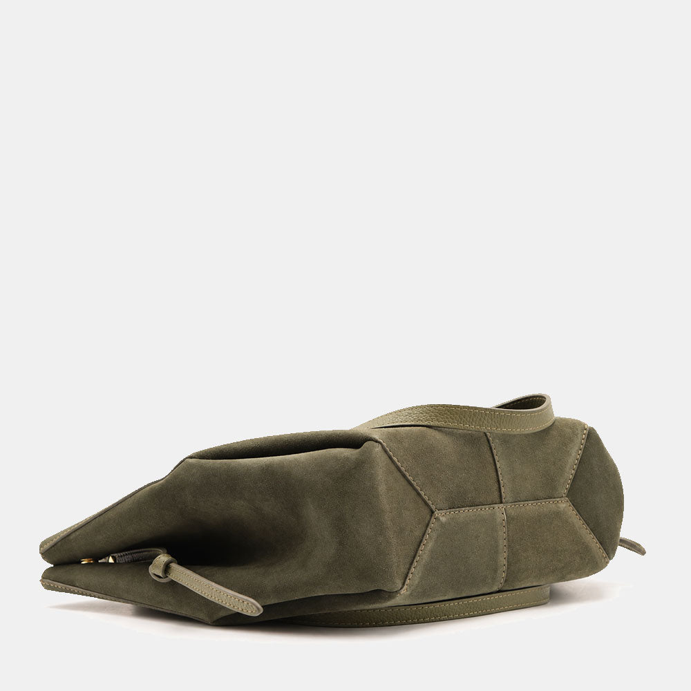 Borsa Doppio Manico a Mano e Spalla VIAVERDI in Camoscio Verde Made in Italy linea Capalbio