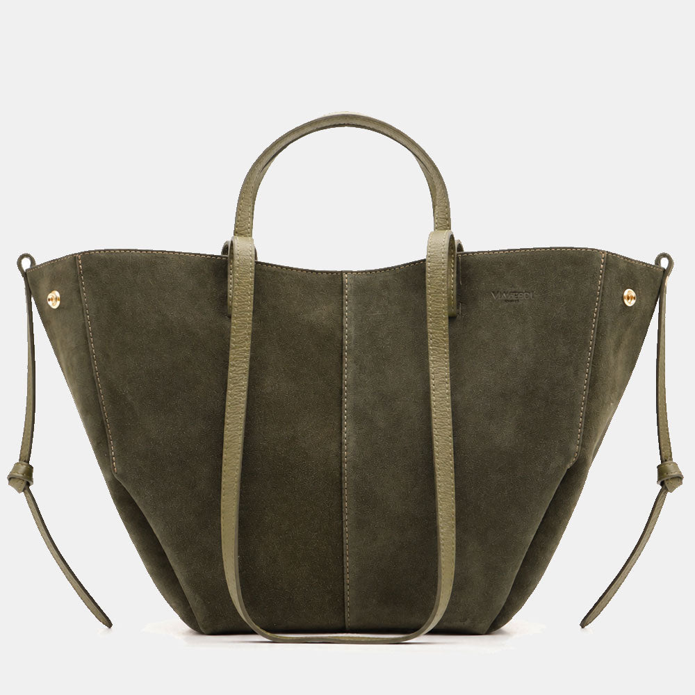 Borsa Doppio Manico a Mano e Spalla VIAVERDI in Camoscio Verde Made in Italy linea Capalbio