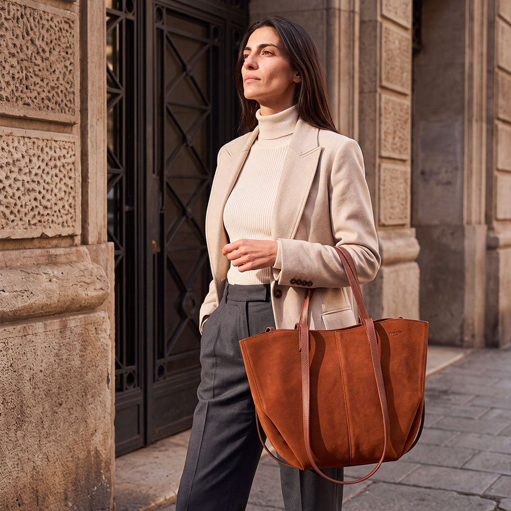 Borsa Doppio Manico a Mano e Spalla VIAVERDI in Camoscio Marrone Made in Italy linea Capalbio