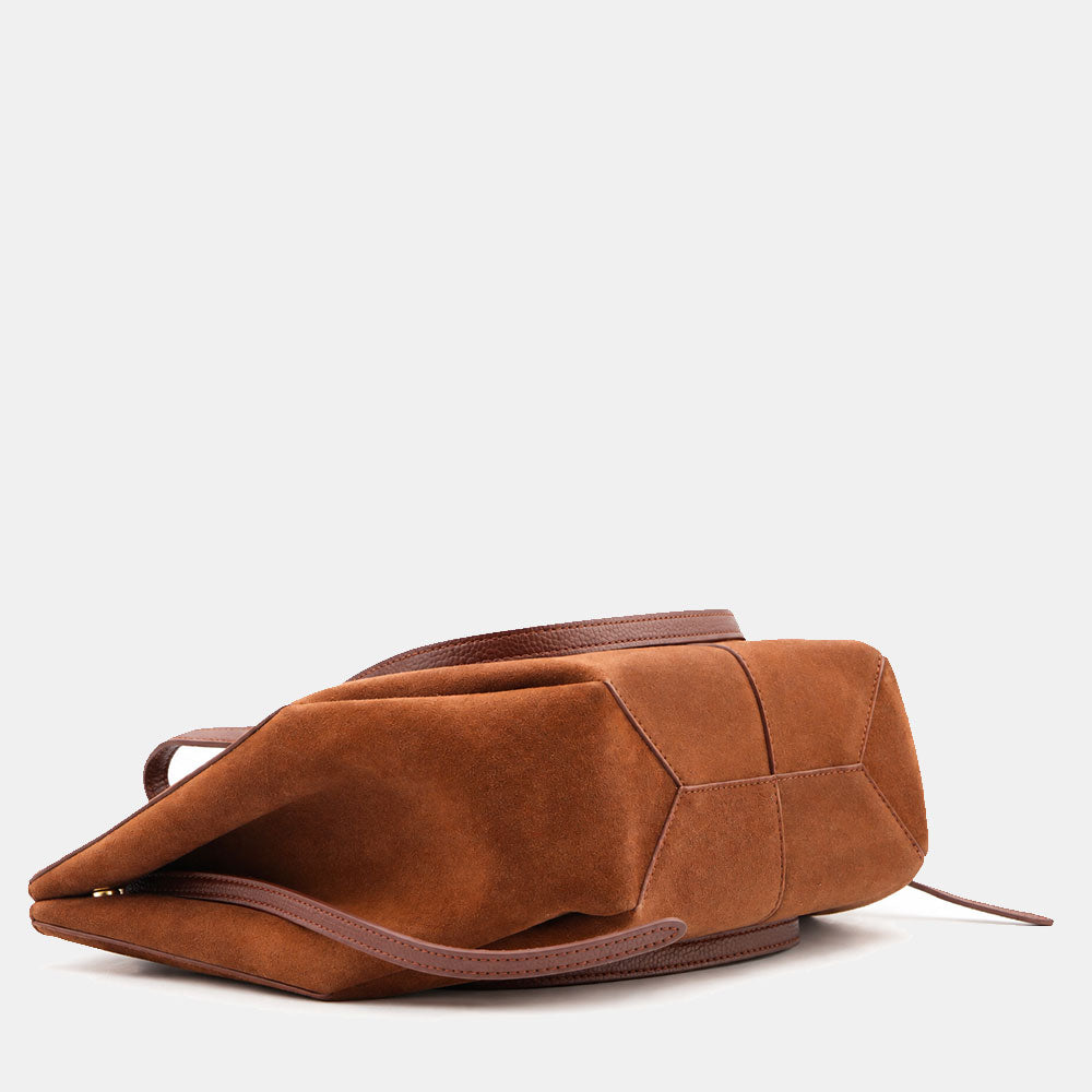 Borsa Doppio Manico a Mano e Spalla VIAVERDI in Camoscio Marrone Made in Italy linea Capalbio