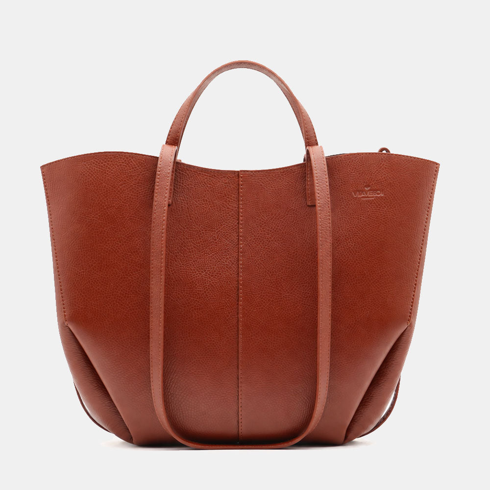 Borsa Doppio Manico a Mano e Spalla VIAVERDI in Pelle Marrone Made in Italy linea Capalbio