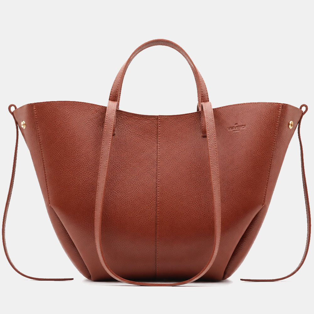 Borsa Doppio Manico a Mano e Spalla VIAVERDI in Pelle Marrone Made in Italy linea Capalbio