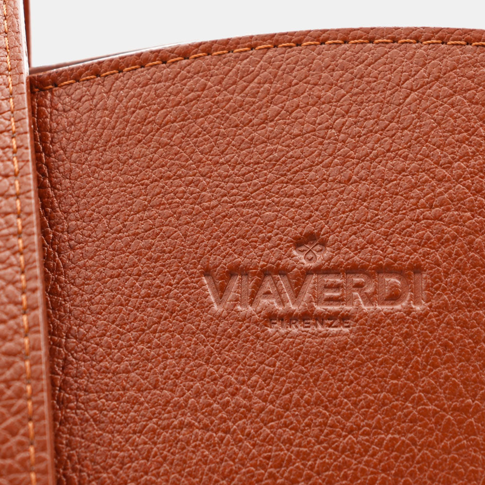 Borsa Doppio Manico a Mano e Spalla VIAVERDI in Pelle Marrone Made in Italy linea Capalbio