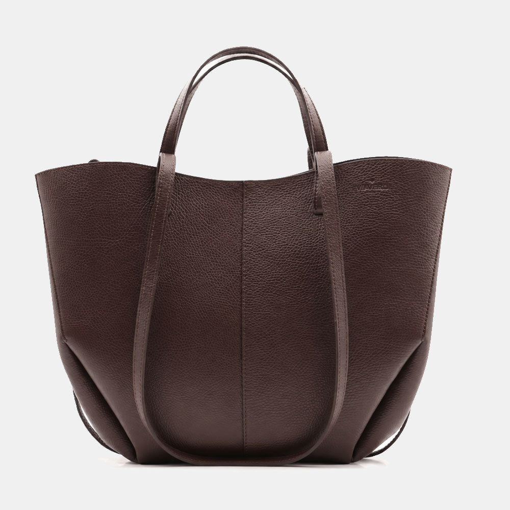 Borsa Doppio Manico a Mano e Spalla VIAVERDI in Pelle Testa di Moro Made in Italy linea Capalbio
