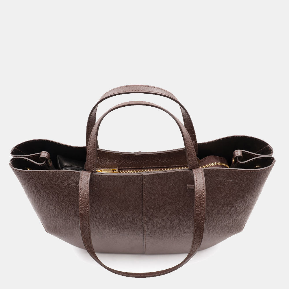 Borsa Doppio Manico a Mano e Spalla VIAVERDI in Pelle Testa di Moro Made in Italy linea Capalbio