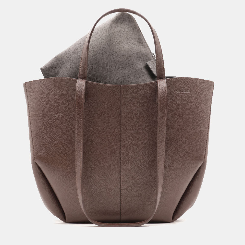Borsa Doppio Manico a Mano e Spalla VIAVERDI in Pelle Testa di Moro Made in Italy linea Capalbio