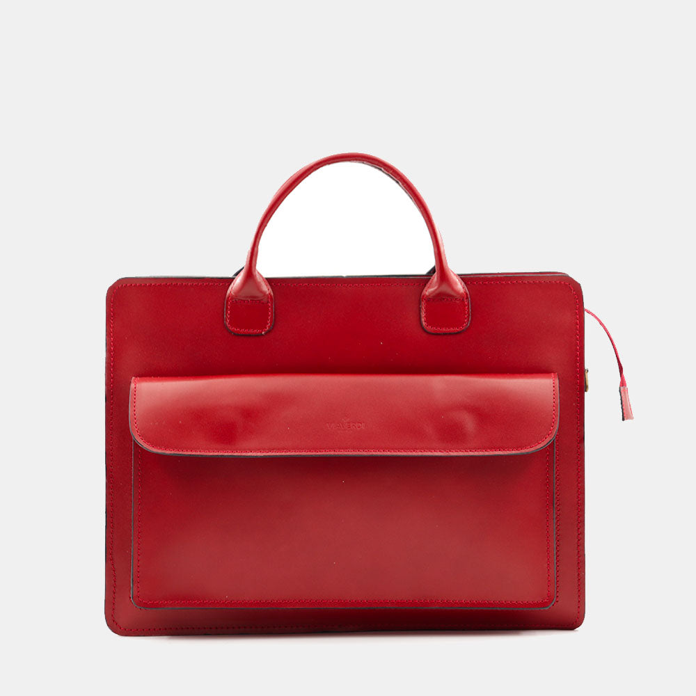 Cartella in Pelle Rossa Doppio Manico VIAVERDI Made in Italy - 3 Soffietti Pc 15.6