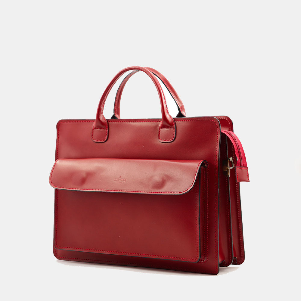 Cartella in Pelle Rossa Doppio Manico VIAVERDI Made in Italy - 3 Soffietti Pc 15.6