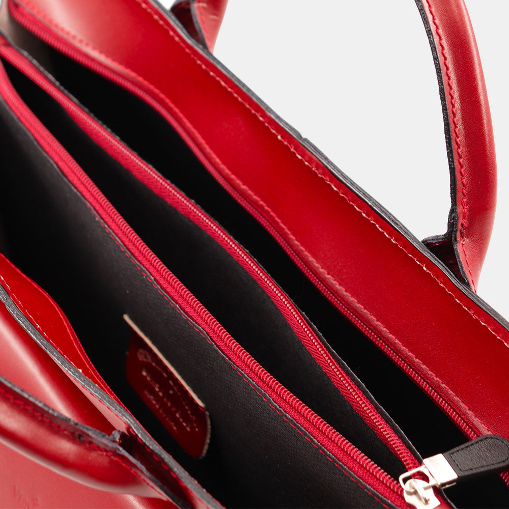 Cartella in Pelle Rossa Doppio Manico VIAVERDI Made in Italy - 3 Soffietti Pc 15.6