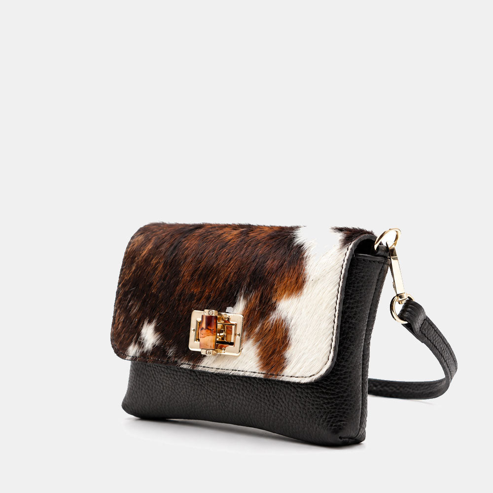 Clutch ViaVerdi aus Pony- und Schwarzem Leder Made in Italy – Linie Volterra