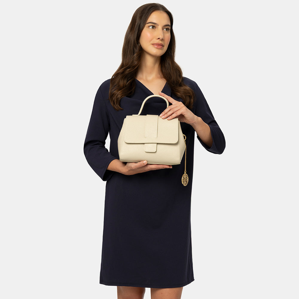 Borsa a Mano con Tracolla VIAVERDI in Pelle Bianca Made in Italy linea Fiesole