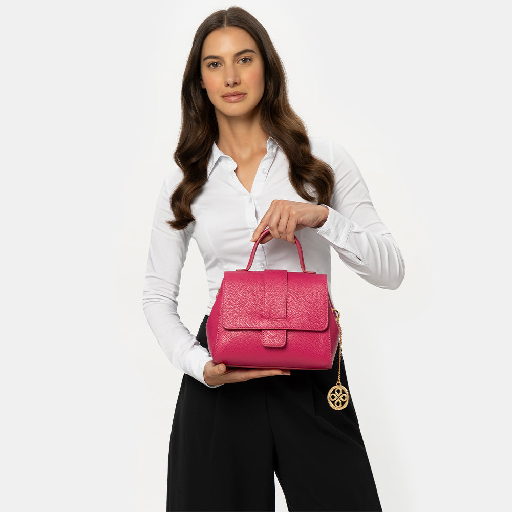 Borsa a Mano con Tracolla VIAVERDI in Pelle Fucsia Made in Italy linea Fiesole