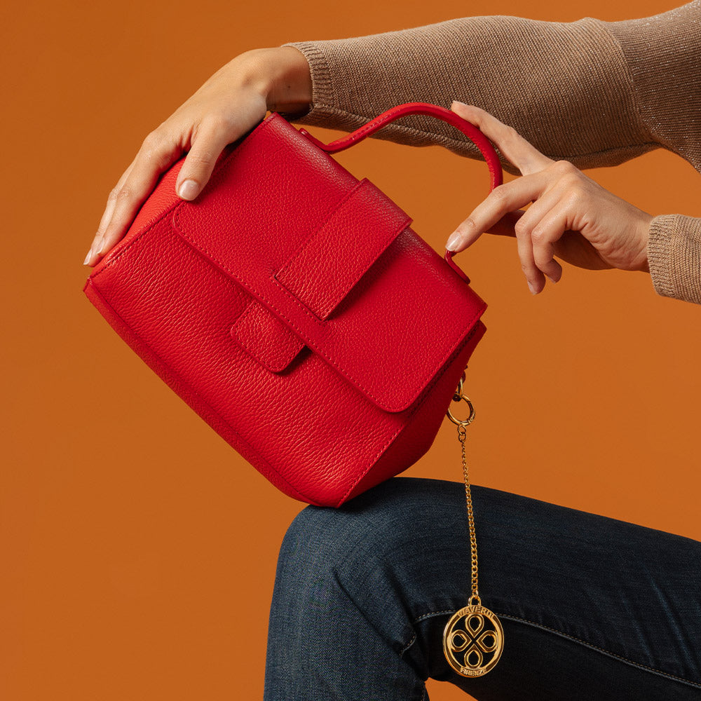 Borsa a Mano con Tracolla VIAVERDI in Pelle Rosa Made in Italy linea Fiesole