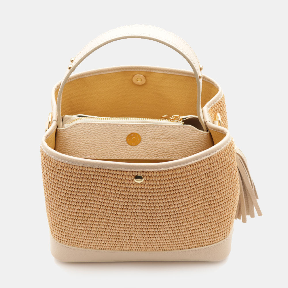Borsa Donna Secchiello a Mano VIAVERDI in Pelle Beige e Rafia Made in Italy linea Fiesole