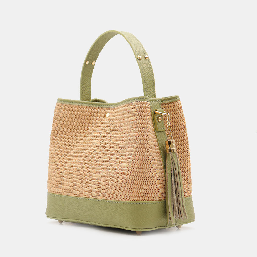 Borsa Donna Secchiello a Mano VIAVERDI in Pelle Verde e Rafia Made in Italy linea Fiesole