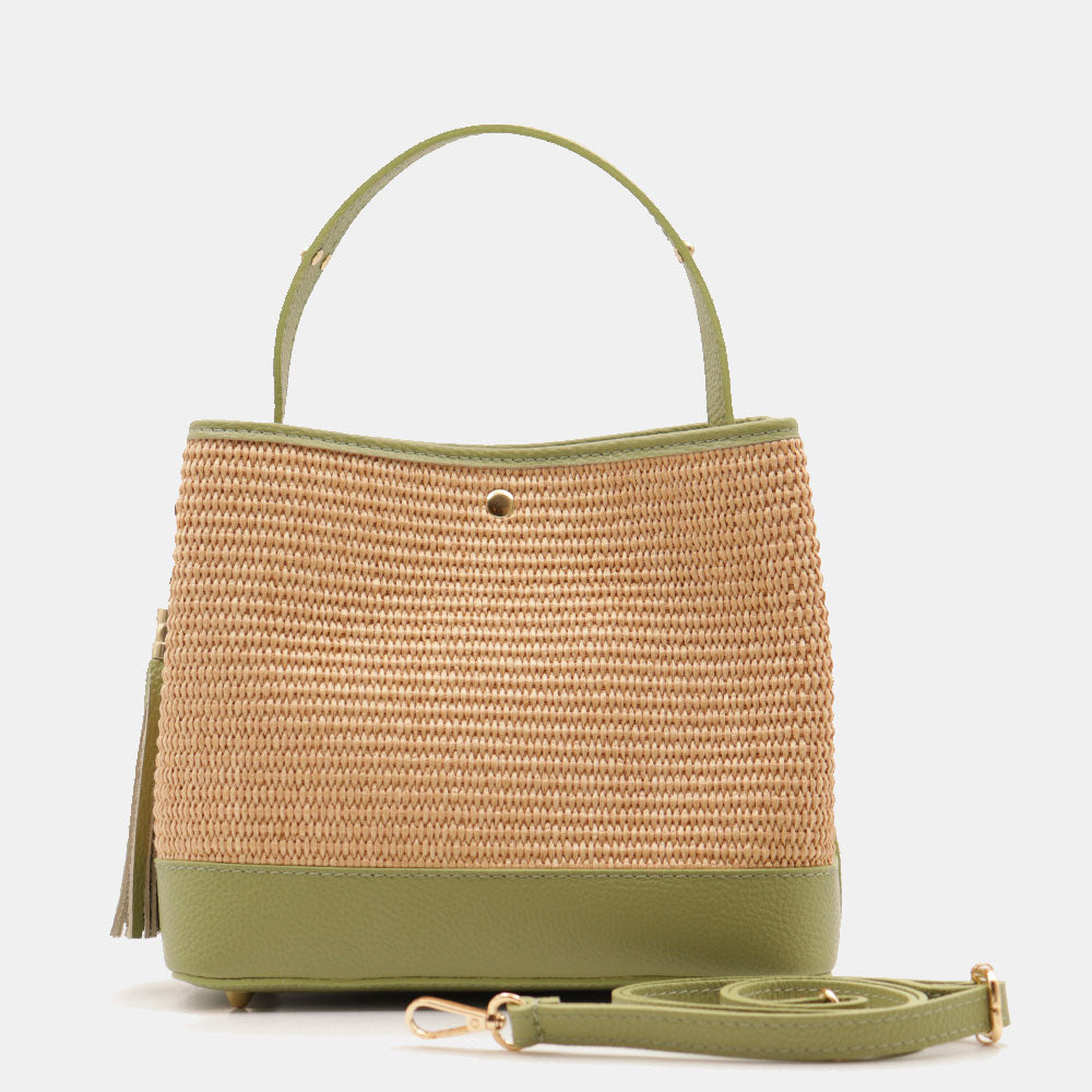Borsa Donna Secchiello a Mano VIAVERDI in Pelle Verde e Rafia Made in Italy linea Fiesole