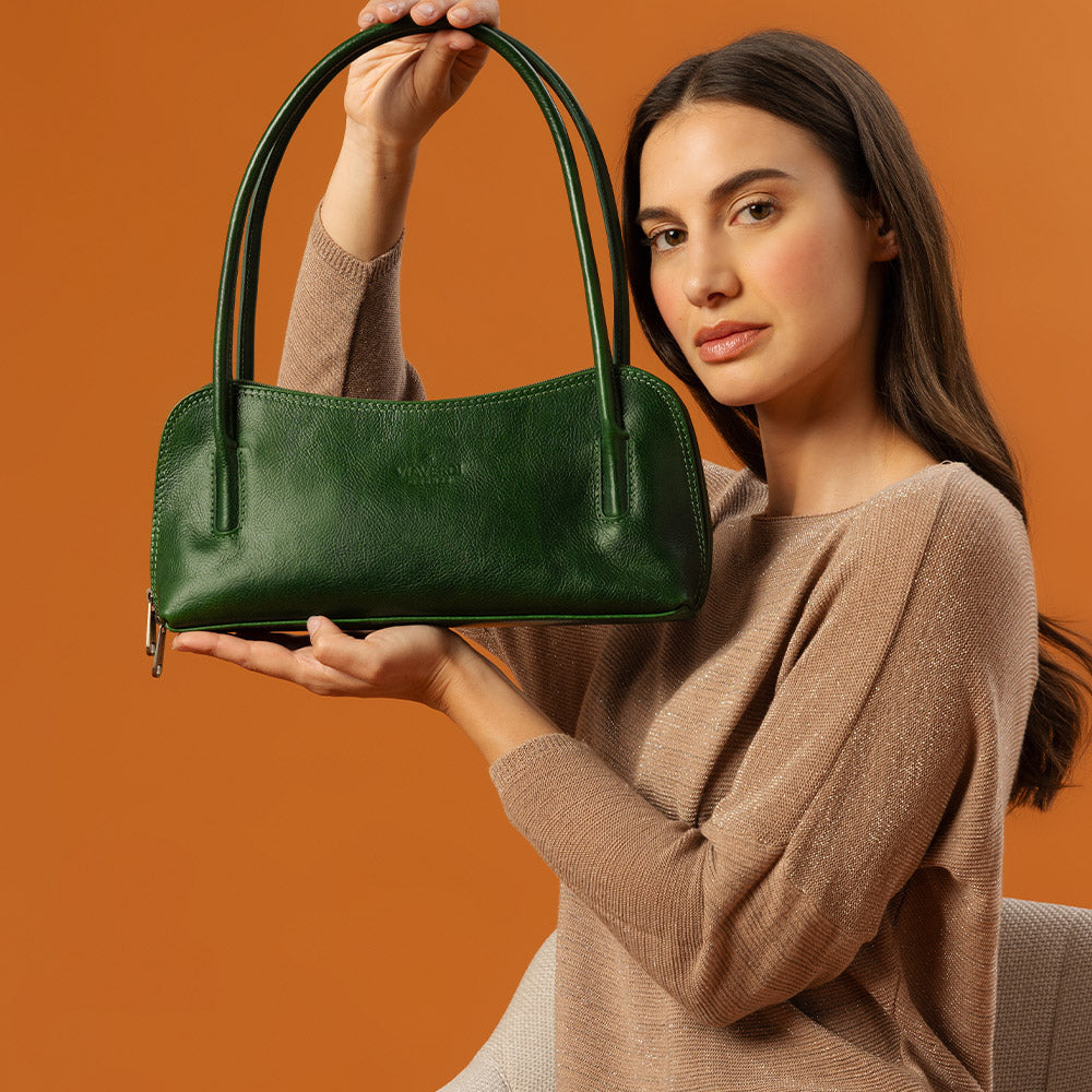 Borsa a Spalla VIAVERDI in Pelle Verde Made in Italy linea Firenze