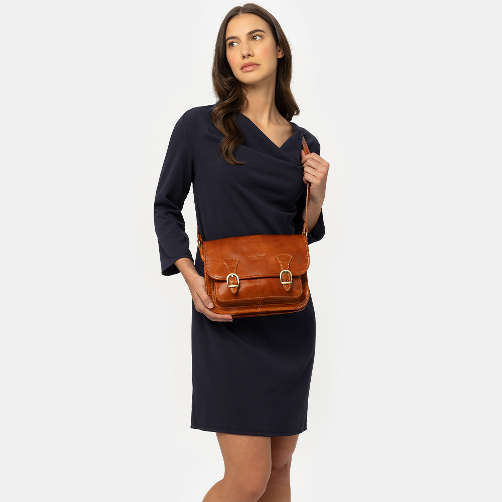 Borsa a Tracolla VIAVERDI in Pelle color color Cuoio Made in Italy linea Firenze