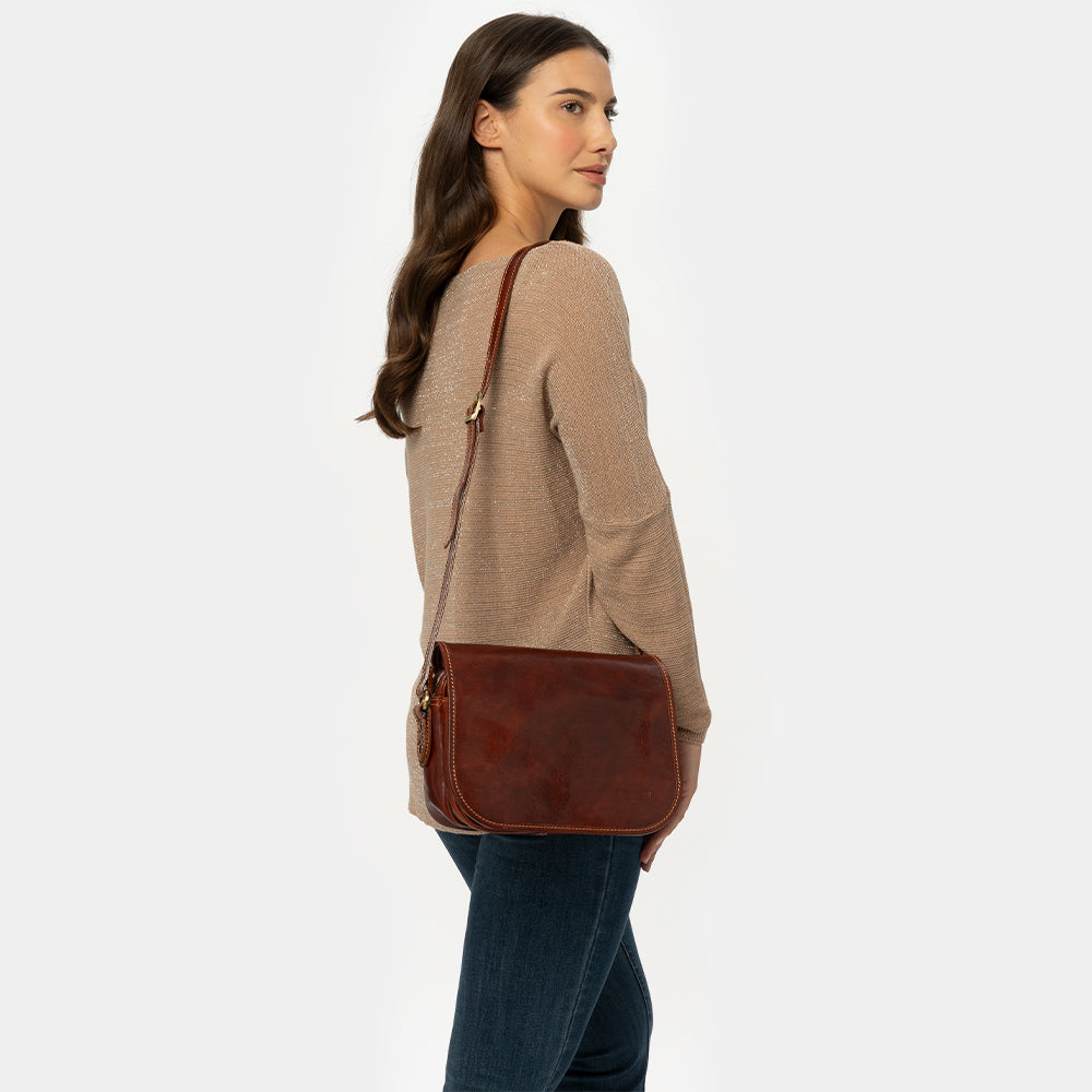 Borsa a Tracolla VIAVERDI in Pelle Marrone Made in Italy linea Firenze