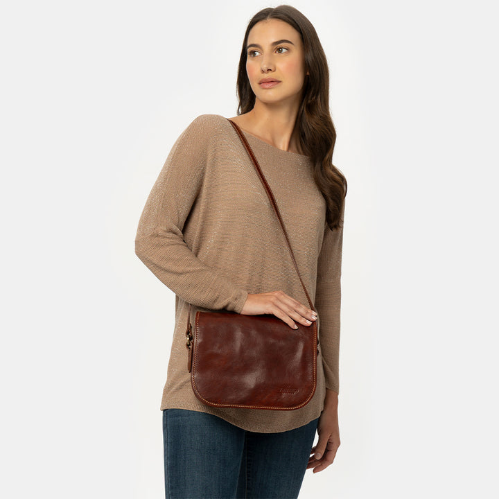Borsa a Tracolla VIAVERDI in Pelle Marrone Made in Italy linea Firenze
