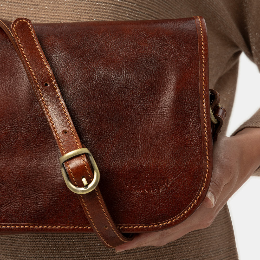 Borsa a Tracolla VIAVERDI in Pelle Marrone Made in Italy linea Firenze
